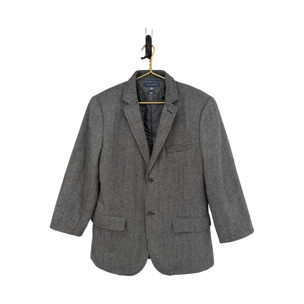 Tommy Hilfiger Mens Grey Herringbone Wool Blend Slim Fit Blazer Sport Coat L